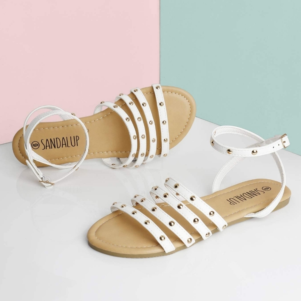 Size 8 white buckle sandals